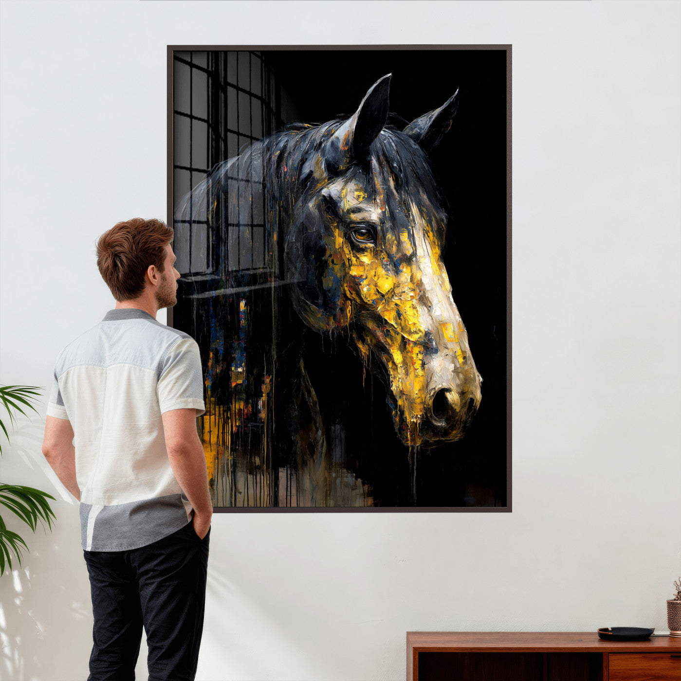 74608479-MGV-CV-24X36 - Abstract Horse Wall Art Canvas Print – Painting Style Western Equine Artwork Print for Living Room, Ranch, and Office Decor
