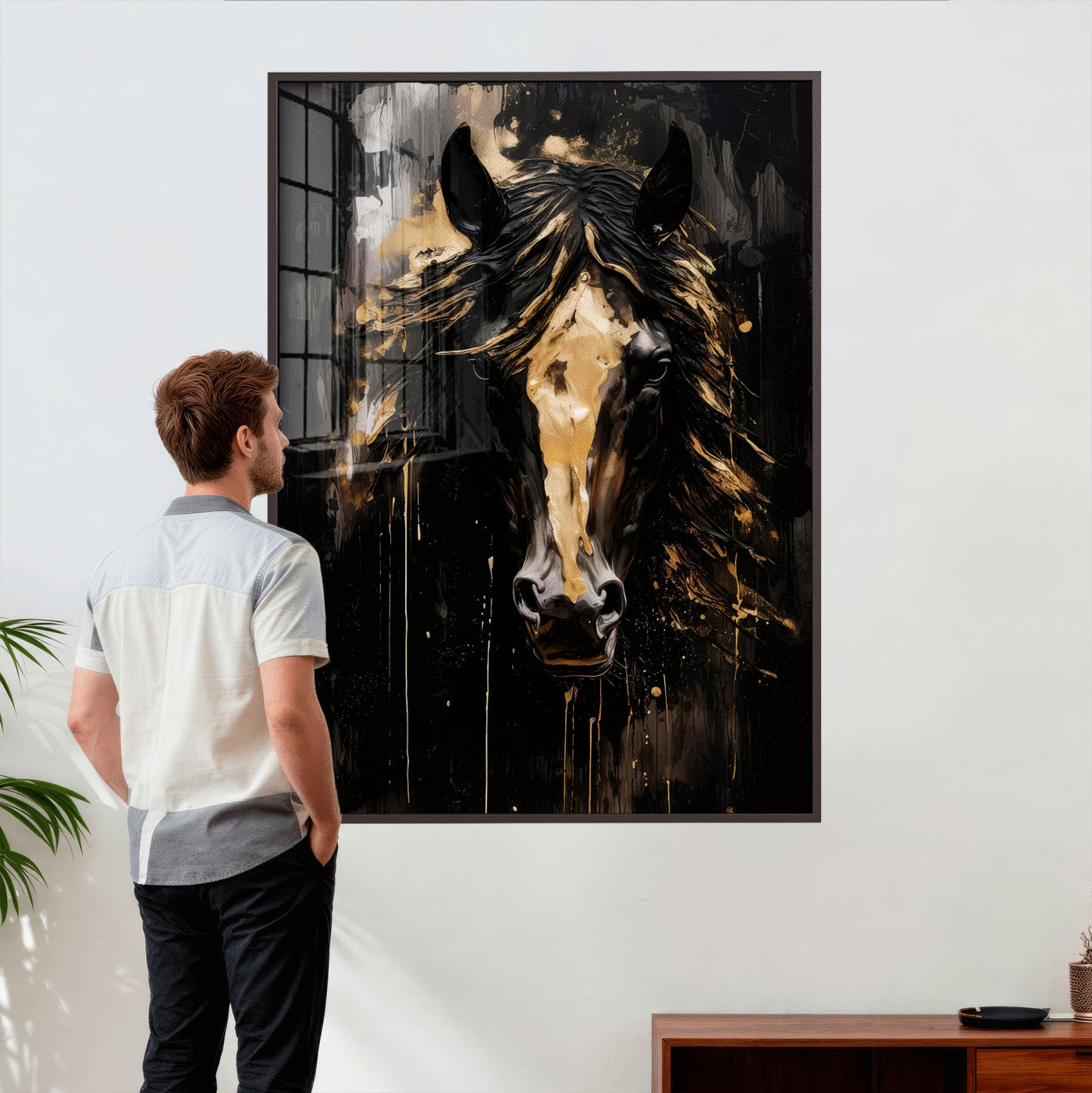 91506748-MGV-CV-24X36 - Abstract Horse Wall Art Canvas Print – Painted Style Western Equine Artwork Print for Living Room, Ranch, and Office Decor