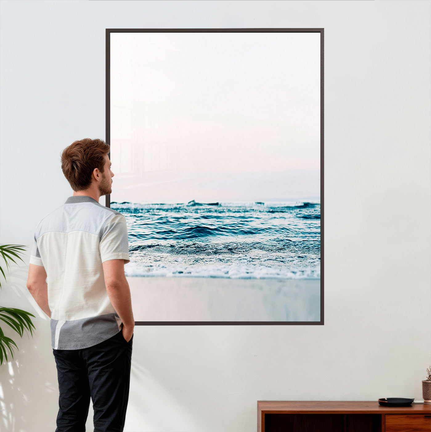 17196851-MGV-CV-24X36 - Ocean Wave Wall Art Canvas Print, Minimal Seascape Photography, Coastal Blue Water Artwork, Vertical Beach Wall Decor, Calm Sea Nature Print