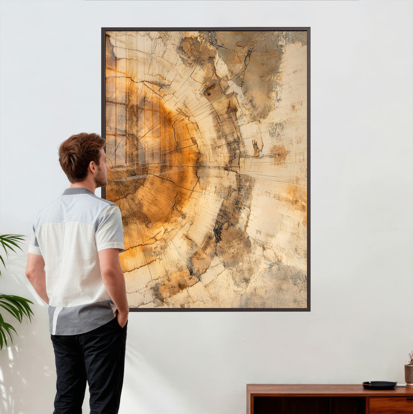 46484271-MGV-CV-24X36 - Abstract Wood Ring Wall Art Canvas Print – Natural Tree Ring Artwork Print for Rustic Home, Cabin, and Modern Organic Decor