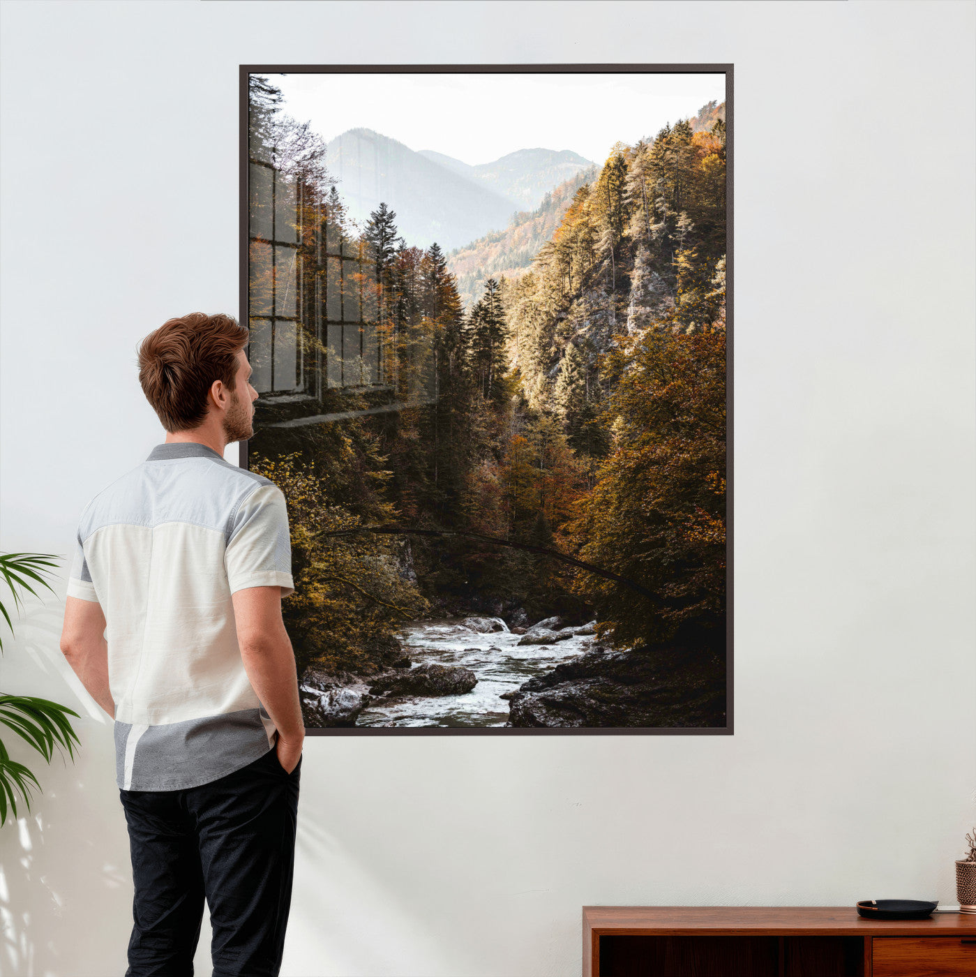 73651627-MGV-CV-24X36 - Autumn Forest Mountain Wall Art Canvas Print, Nature Landscape Wall Decor, Scenic River Forest Artwork, Rustic Woodland Canvas Wall Art, Framed Canvas Wall Art Ready to Hangq