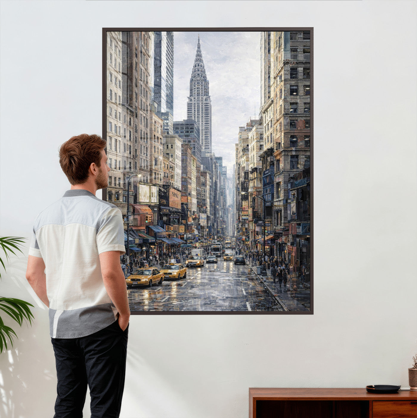 37693299-MGV-CV-24X36 - Chrysler Building New York Wall Art Canvas Print, Abstract NYC Street Painting Canvas Print, Modern Manhattan City Artwork for Living Room Decor