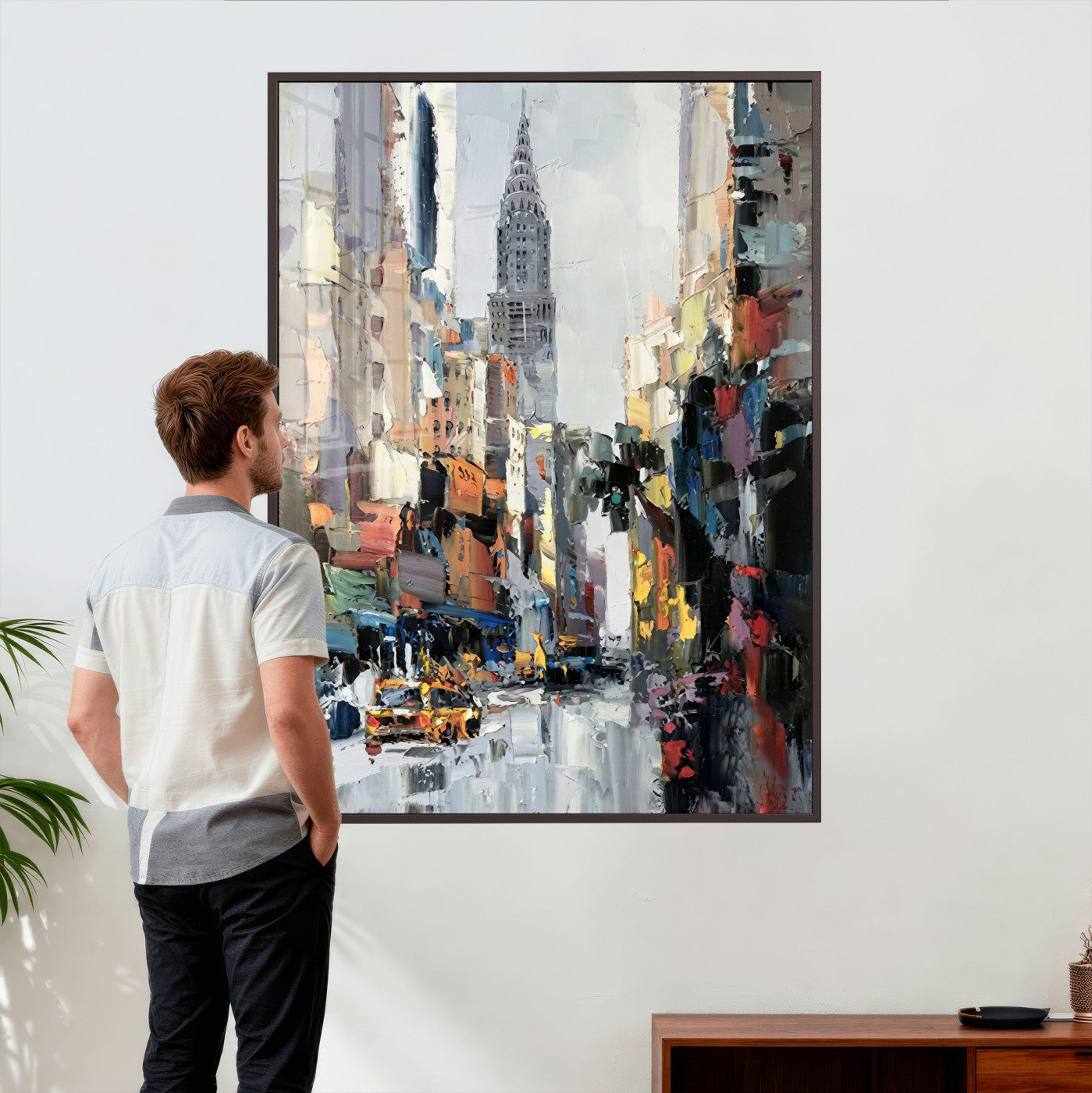 22144128-MGV-CV-24X36 - Chrysler Building New York Wall Art Canvas Print, Abstract NYC Street Painting Canvas Print, Modern Manhattan City Artwork for Living Room Decor