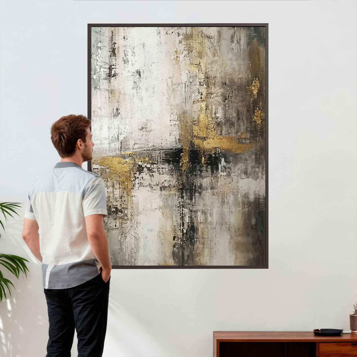 381262454-MGV-CV-24X36 - Framed Abstract Wall Art Canvas Print, Gold Black Modern Architecture Canvas Print, Contemporary Moody City Artwork for Living Room Decor