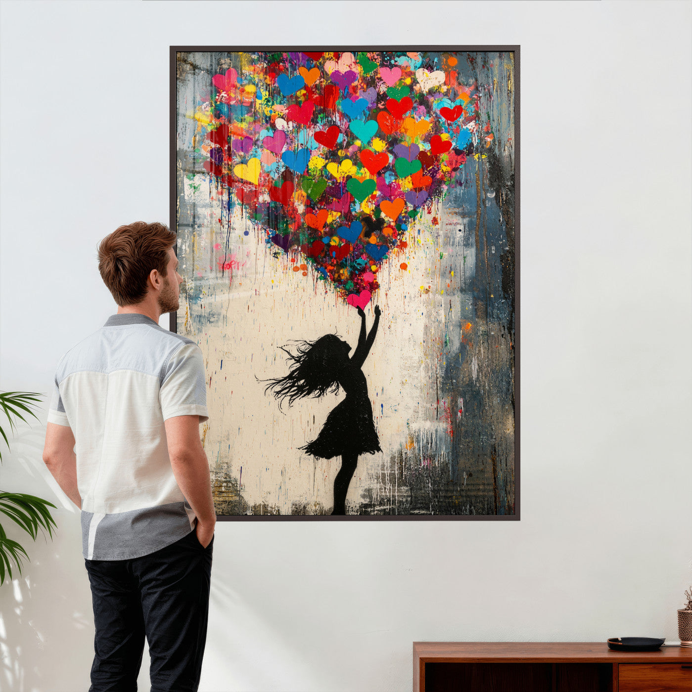 36253538-MGV-CV-24X36 - Banksy Street Art Canvas Wall Art, Girl Heart Balloons Banksy Style Print, Colorful Graffiti Love Decor, Urban Pop Art, Kids Room Inspirational Wall Art