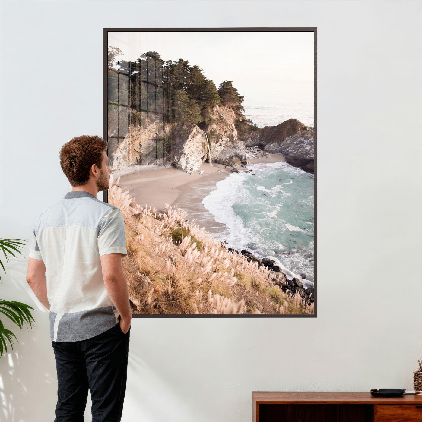 66328547-MGV-CV-24X36 - McWay Falls Canvas Wall Art, Big Sur California Photography Print, Waterfall Beach Coastal Decor, Julia Pfeiffer State Park, Boho Nature Print