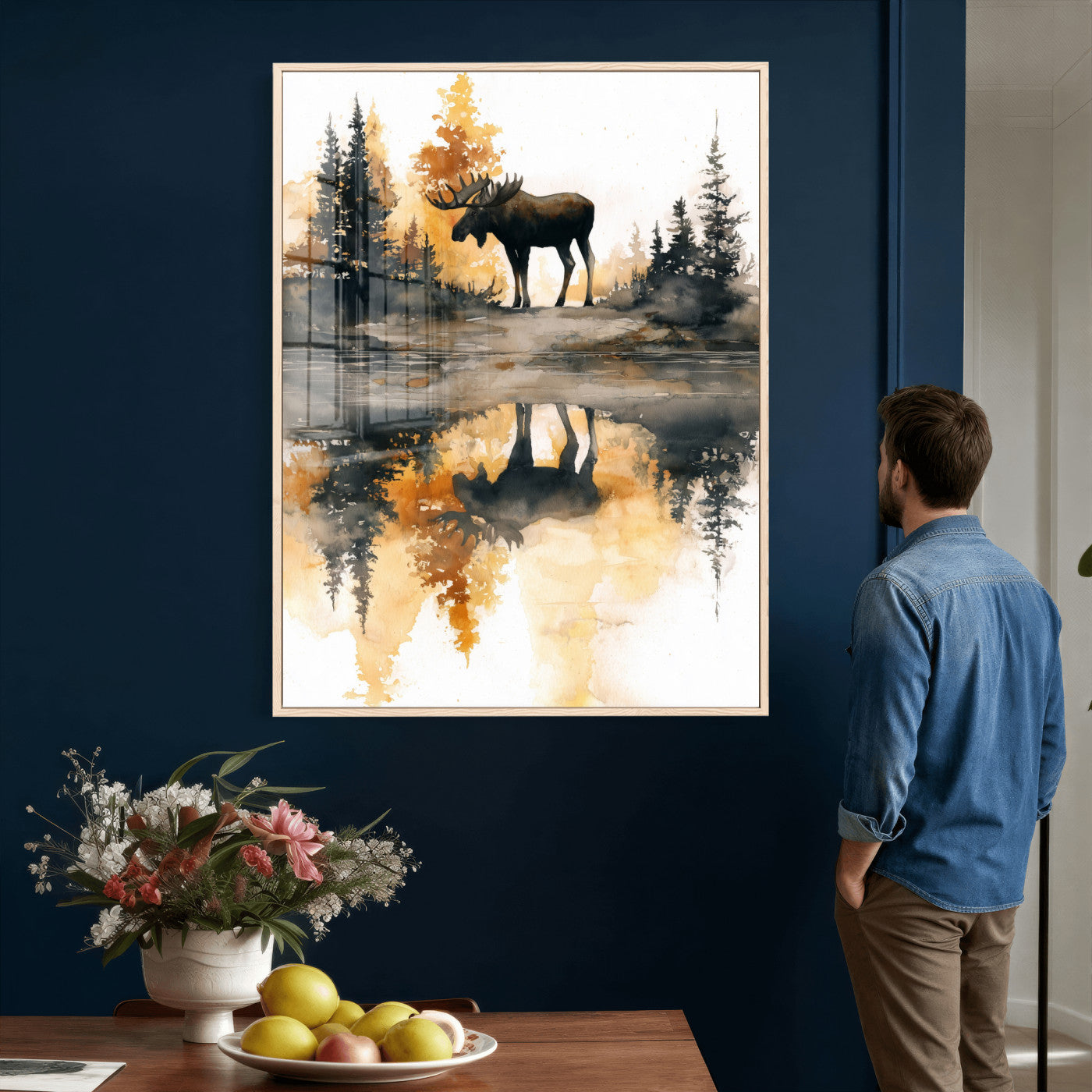 86920530-MGV-CV-24X36 - Abstract Moose Forest Wall Art Canvas Print – Wildlife Nature Artwork Print for Living Room, Cabin, and Office Decor