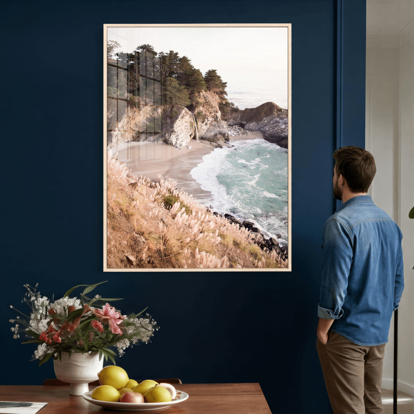 66328547-MGV-CV-24X36 - McWay Falls Canvas Wall Art, Big Sur California Photography Print, Waterfall Beach Coastal Decor, Julia Pfeiffer State Park, Boho Nature Print