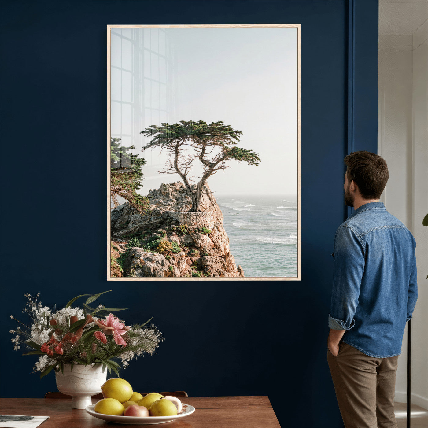 68839391-MGV-CV-24X36 - Lone Cypress Canvas Wall Art, Pebble Beach California Photography Print, Coastal Tree Ocean Decor, Monterey Nature Art, Minimalist Wall Art