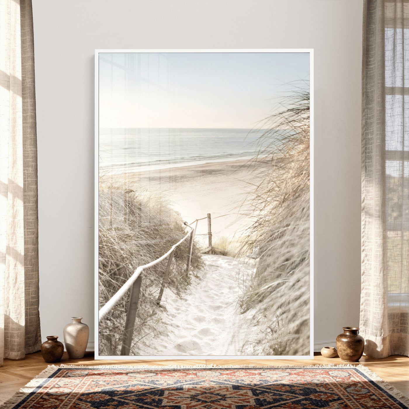 58415953-MGV-CV-24X36 - Coastal Beach Path Wall Art Canvas Print - Neutral Ocean Shore Landscape Artwork for Minimalist Home Decor