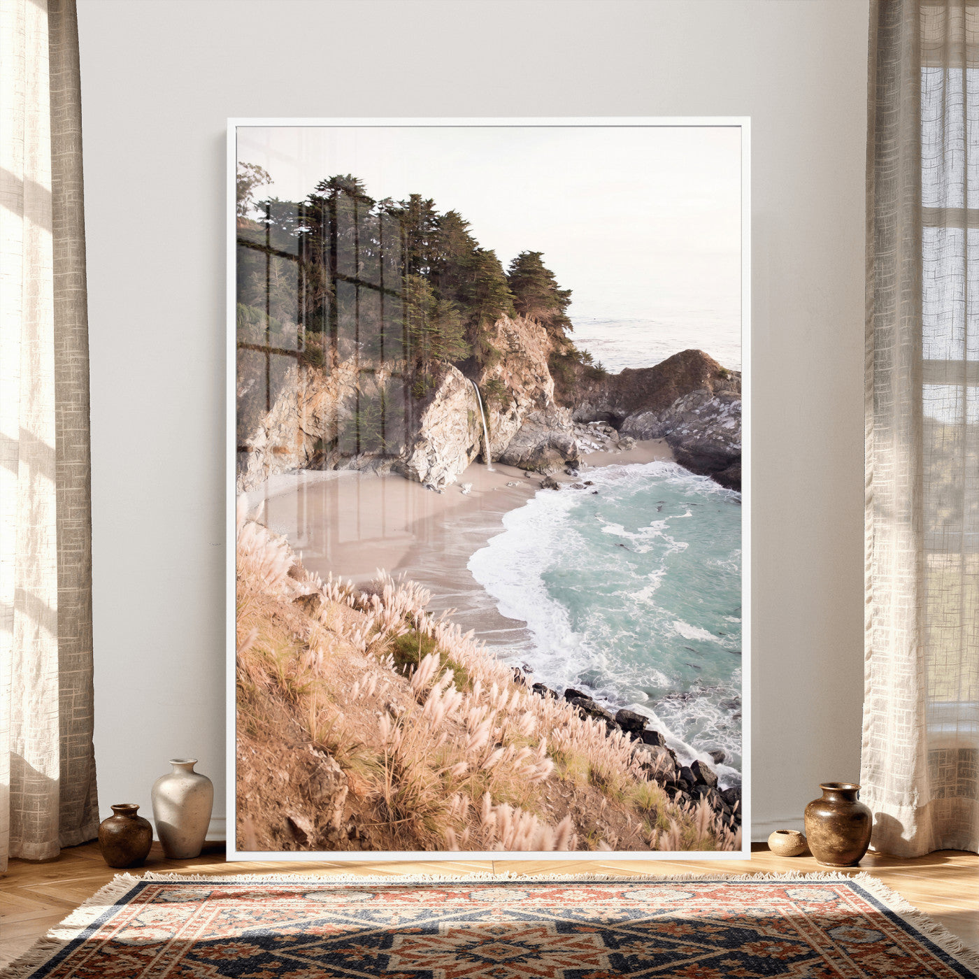 66328547-MGV-CV-24X36 - McWay Falls Canvas Wall Art, Big Sur California Photography Print, Waterfall Beach Coastal Decor, Julia Pfeiffer State Park, Boho Nature Print