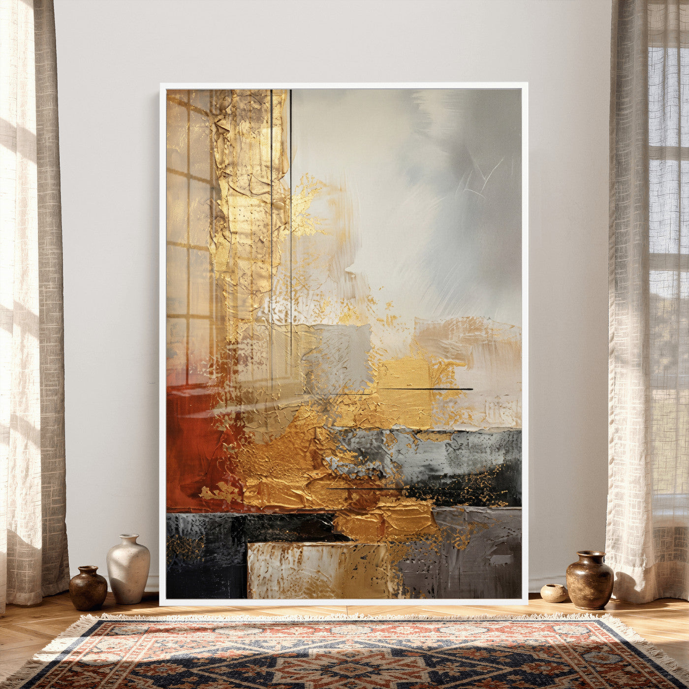 98453723G-MGV-CV-24X36 - Gold Abstract Canvas Wall Art, Luxury Textured Style Gold Leaf Painting Print, Modern Glam Decor, Gold Grey Rust Abstract Art, Living Room Statement Art