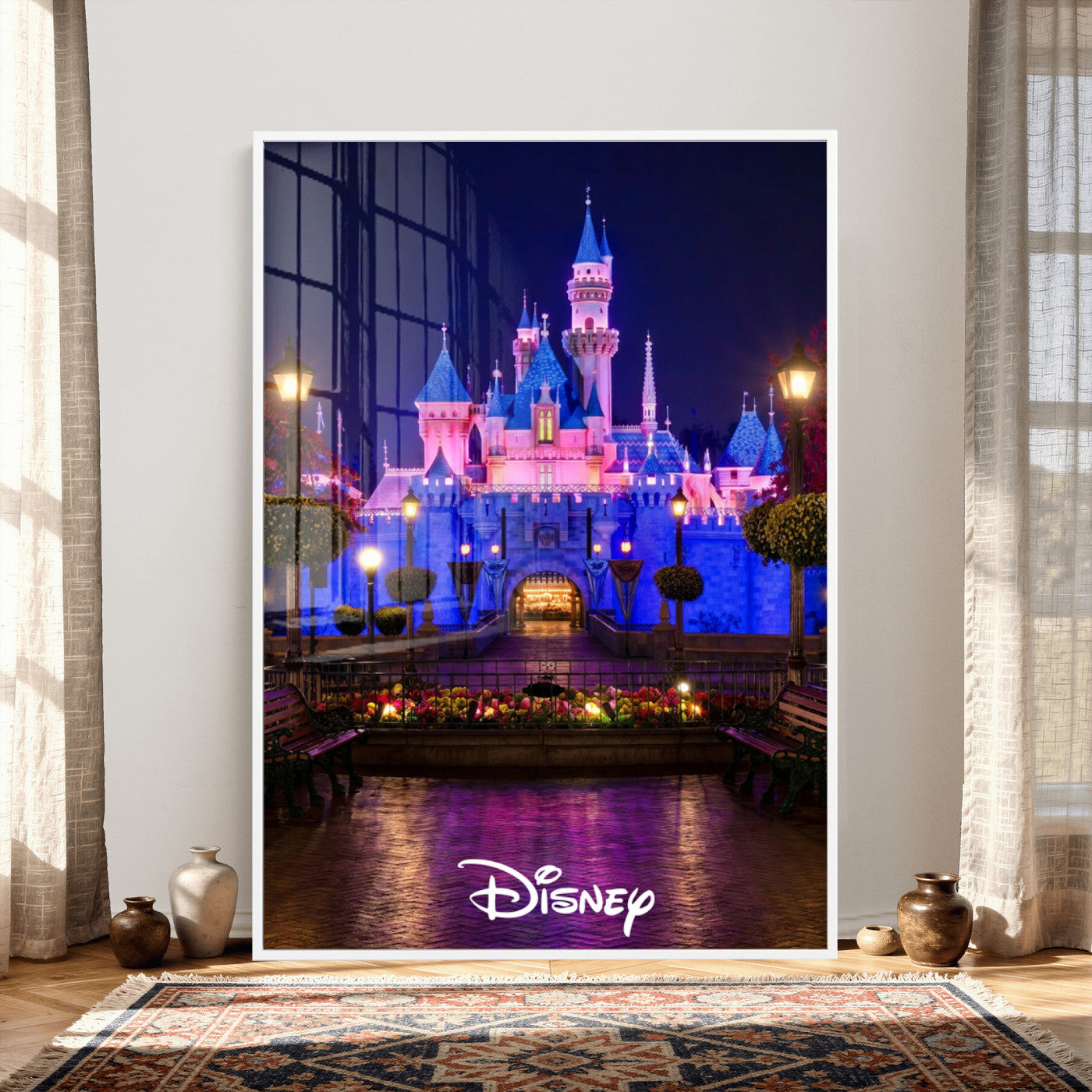 79435D-MGV-CV-24X36 - Disney Castle Wall Art – Framed Magic Kingdom Canvas Artwork, Fairytale Design, Kids Room Fantasy Decor for Home, Office