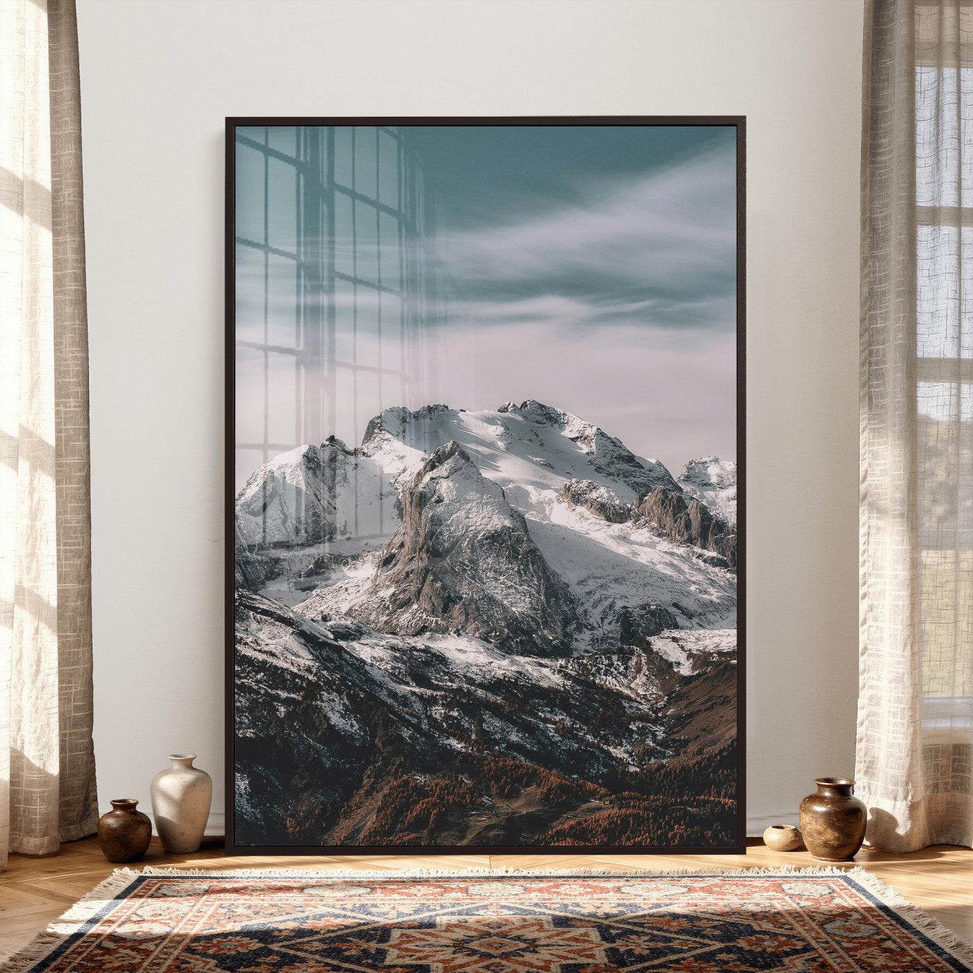 73655572-MGV-CV-24X36 - Alpine Mountain Landscape Wall Art Canvas Print, Snowy Peak Nature Wall Decor, Minimal Mountain Photography Canvas, Large Vertical Mountain Wall Art