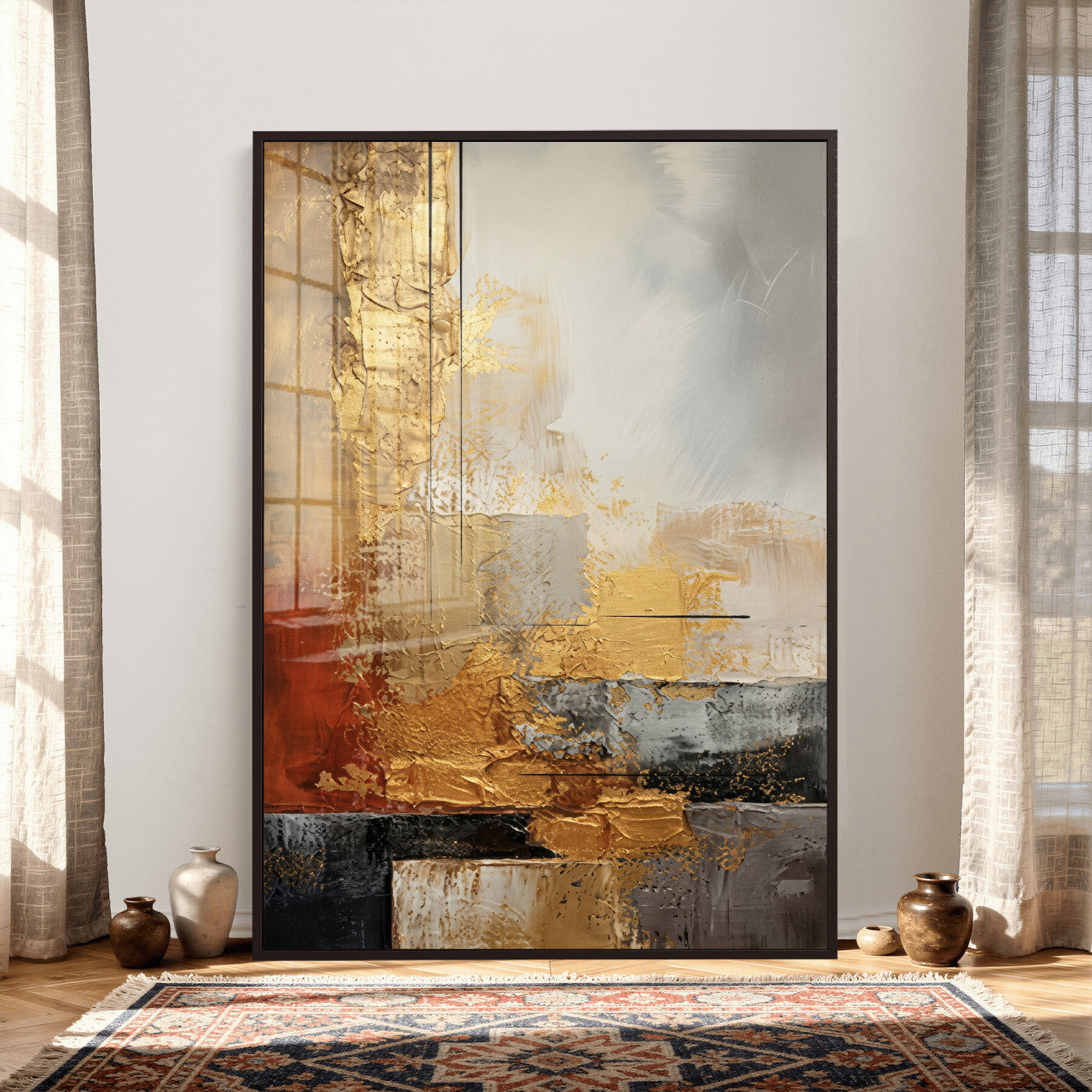 98453723G-MGV-CV-24X36 - Gold Abstract Canvas Wall Art, Luxury Textured Style Gold Leaf Painting Print, Modern Glam Decor, Gold Grey Rust Abstract Art, Living Room Statement Art