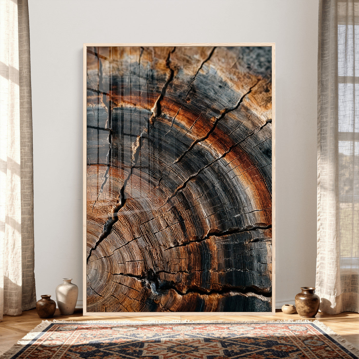 92693966D-MGV-CV-24X36 - Large Abstract Wood Grain Canvas Print, Wood Tree Ring Pattern Wall Art, Framed Canvas Ready to Hang