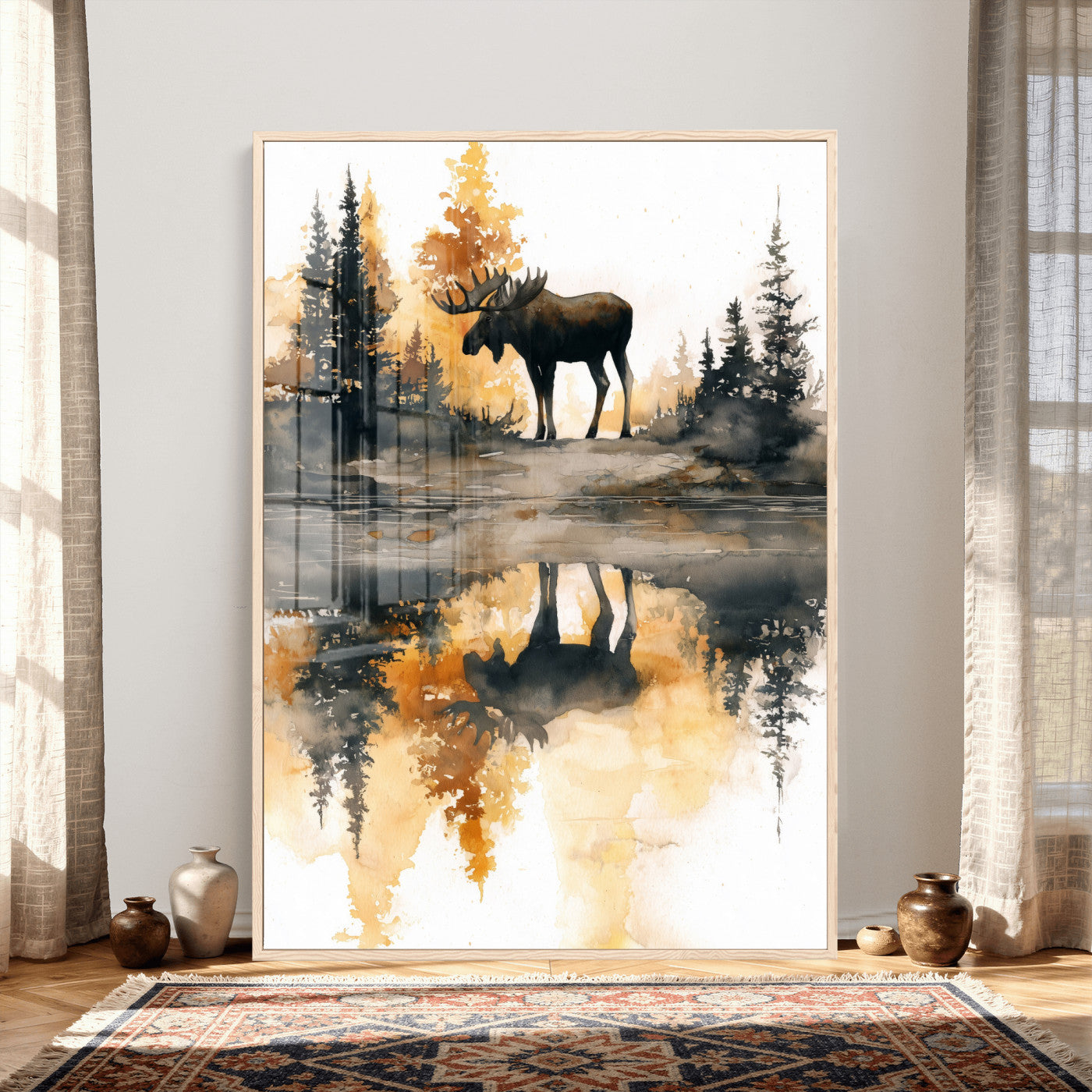 86920530-MGV-CV-24X36 - Abstract Moose Forest Wall Art Canvas Print – Wildlife Nature Artwork Print for Living Room, Cabin, and Office Decor