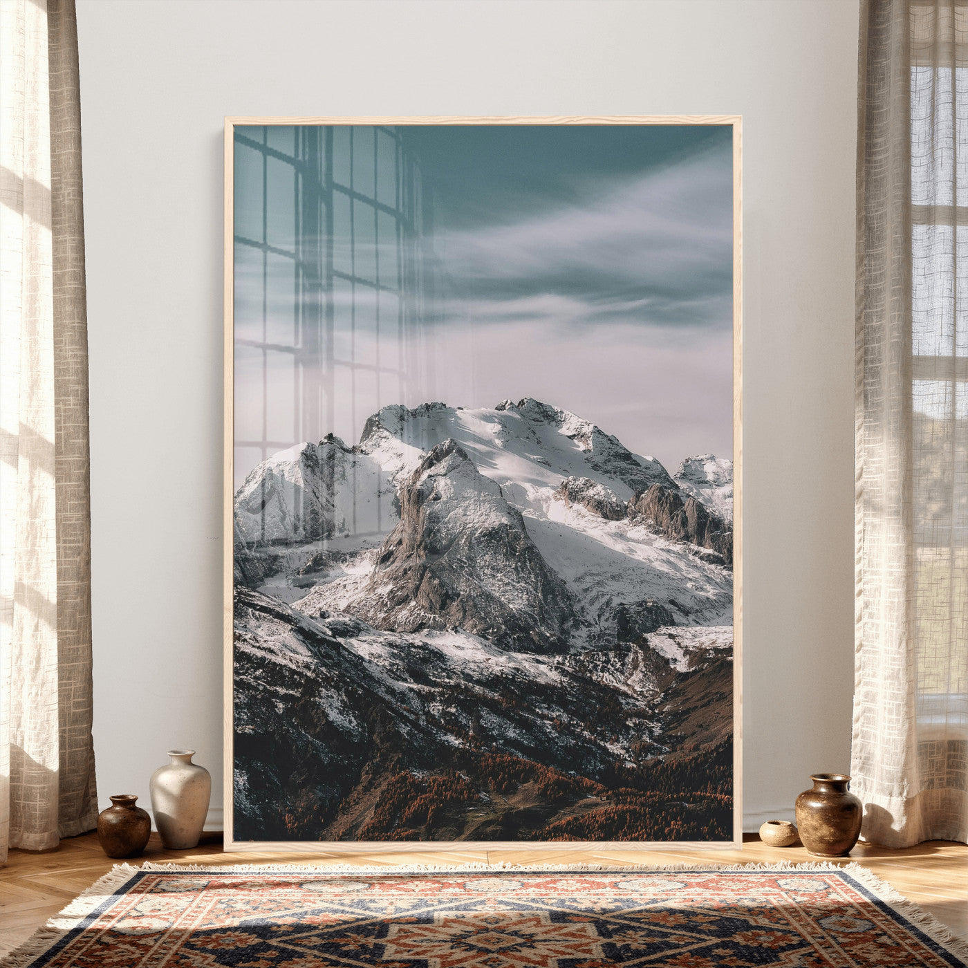 73655572-MGV-CV-24X36 - Alpine Mountain Landscape Wall Art Canvas Print, Snowy Peak Nature Wall Decor, Minimal Mountain Photography Canvas, Large Vertical Mountain Wall Art