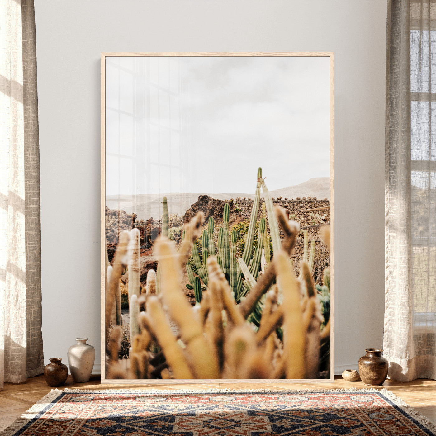 98315769-MGV-CV-24X36 - Minimal Desert Cactus Wall Art Canvas Print, Neutral Southwestern Landscape Nature Wall Decor for Modern Home