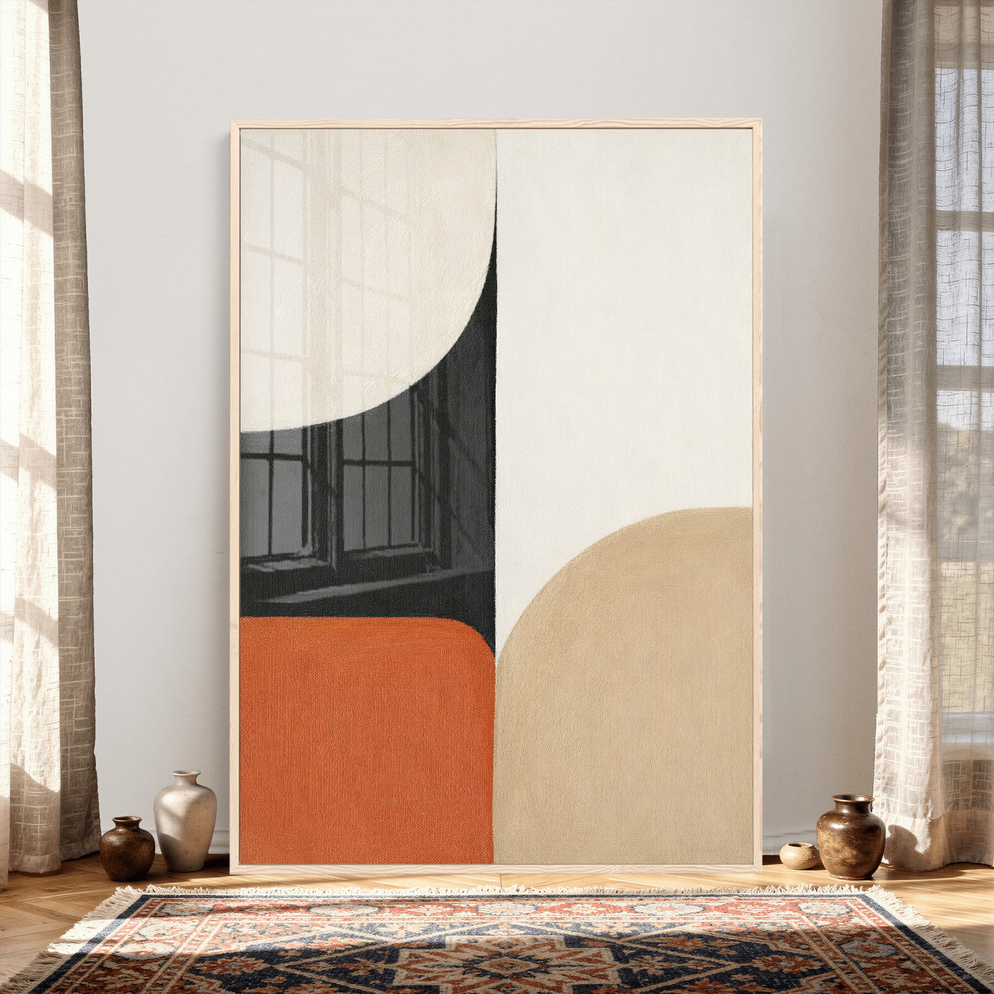 38800649-MGV-CV-24X36 - Geometric Abstract Wall Art Canvas Print, Orange Blue Abstract Expressionist Painting Print, Modern Geometric Abstract Canvas Art