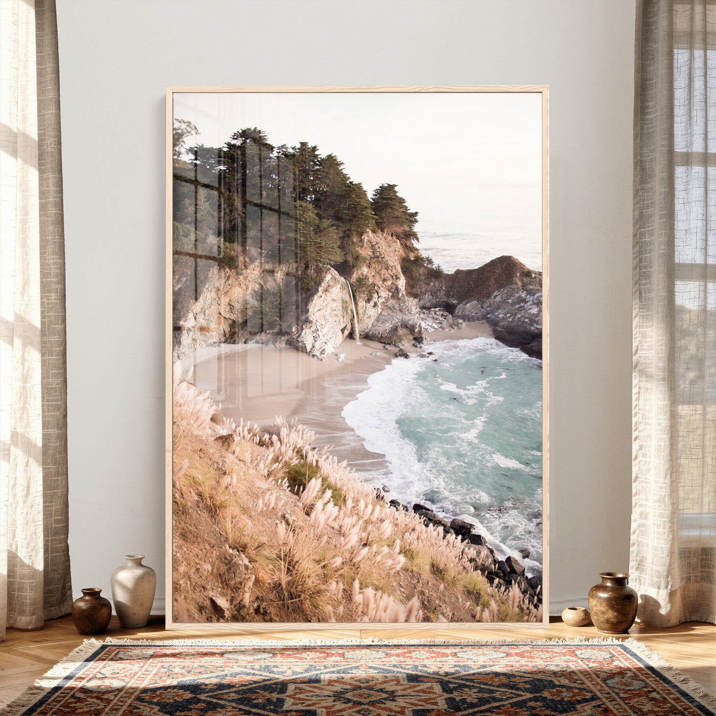 66328547-MGV-CV-24X36 - McWay Falls Canvas Wall Art, Big Sur California Photography Print, Waterfall Beach Coastal Decor, Julia Pfeiffer State Park, Boho Nature Print