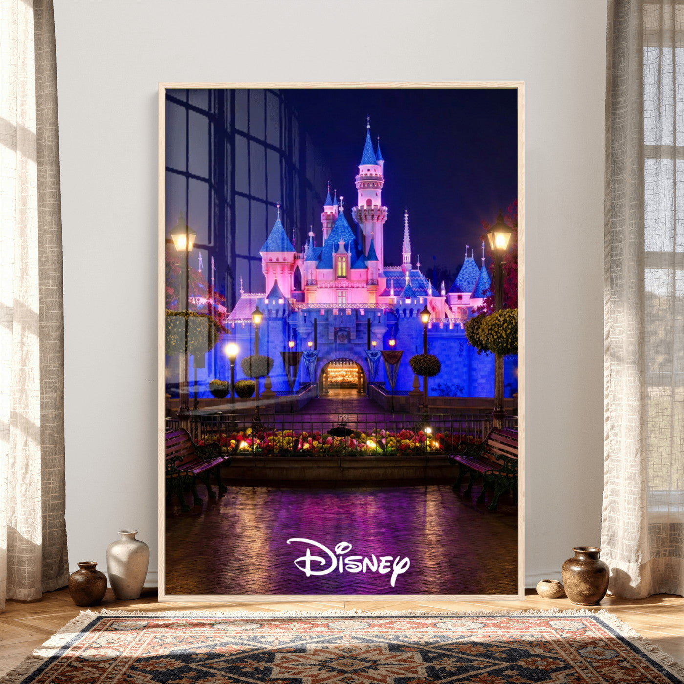 79435D-MGV-CV-24X36 - Disney Castle Wall Art – Framed Magic Kingdom Canvas Artwork, Fairytale Design, Kids Room Fantasy Decor for Home, Office
