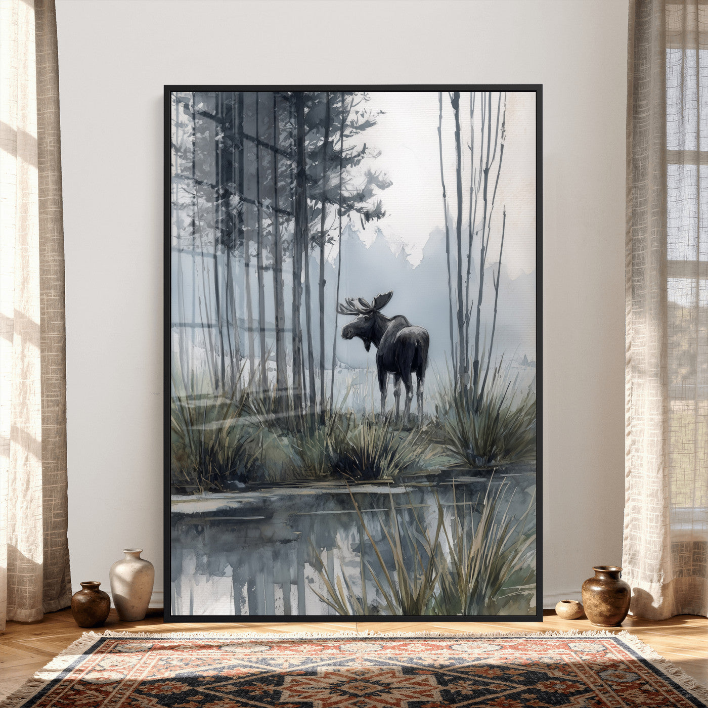 63767896-MGV-CV-24X36 - Abstract Moose Forest Wall Art Canvas Print – Wildlife Nature Artwork Print for Living Room, Cabin, and Office Decor