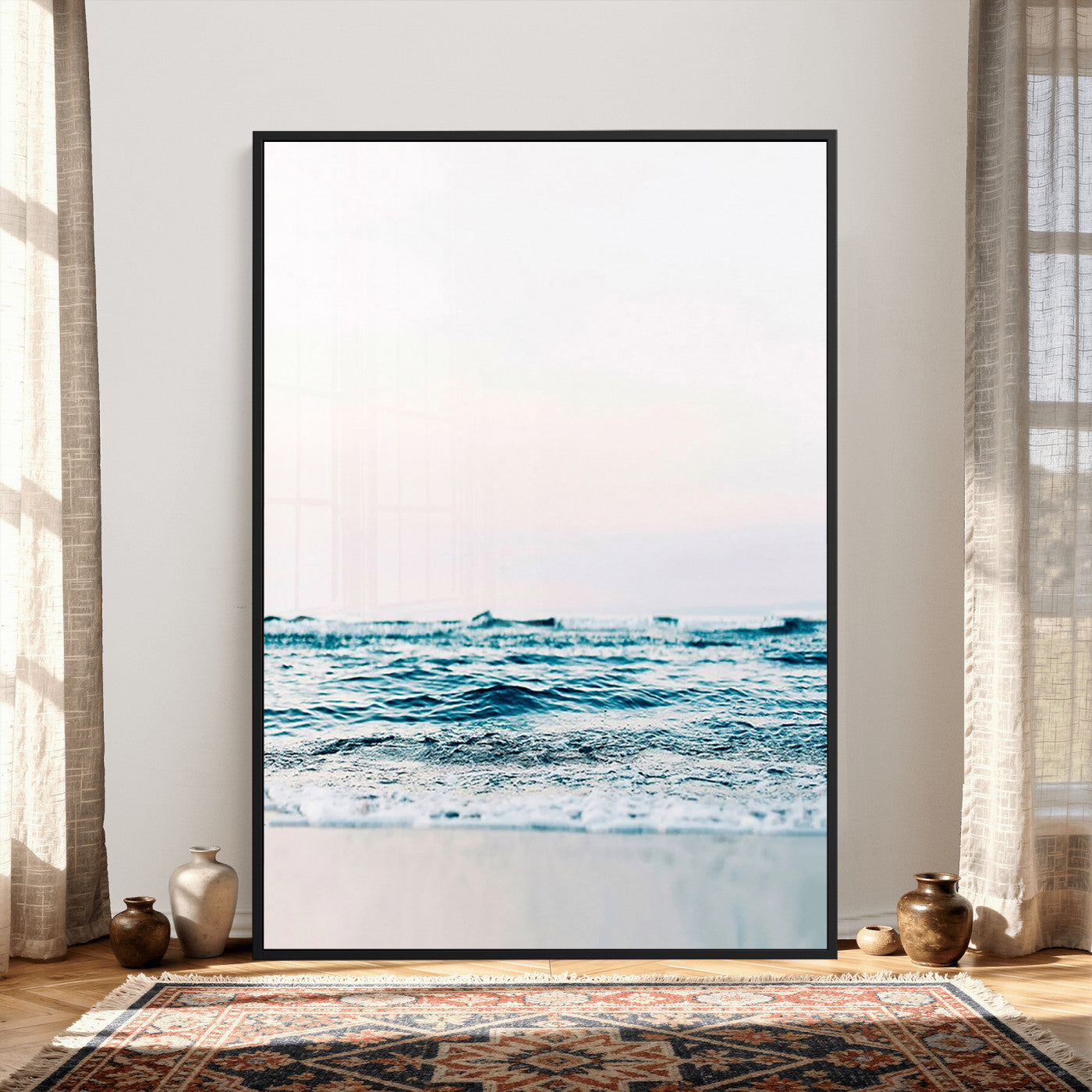 17196851-MGV-CV-24X36 - Ocean Wave Wall Art Canvas Print, Minimal Seascape Photography, Coastal Blue Water Artwork, Vertical Beach Wall Decor, Calm Sea Nature Print
