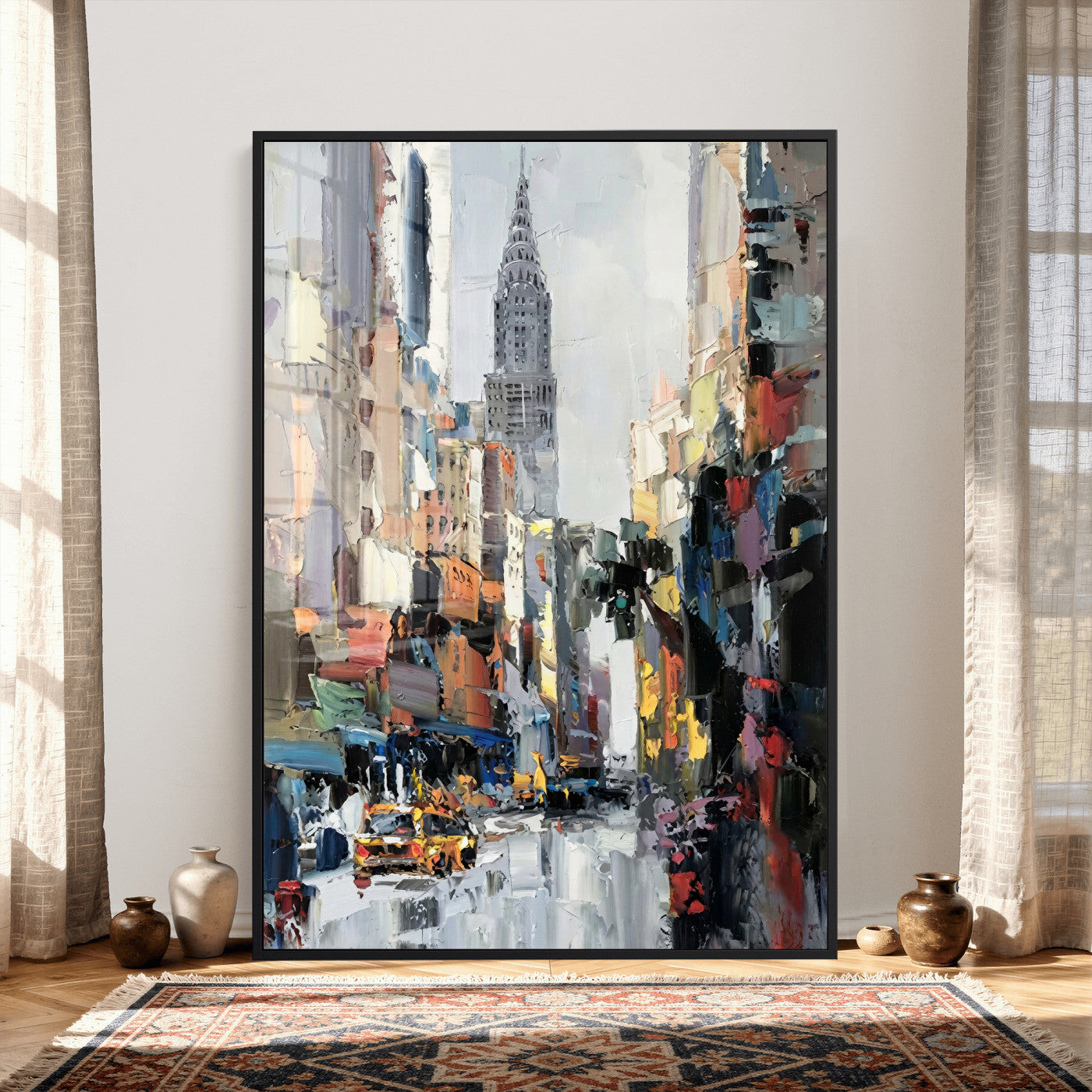 22144128-MGV-CV-24X36 - Chrysler Building New York Wall Art Canvas Print, Abstract NYC Street Painting Canvas Print, Modern Manhattan City Artwork for Living Room Decor
