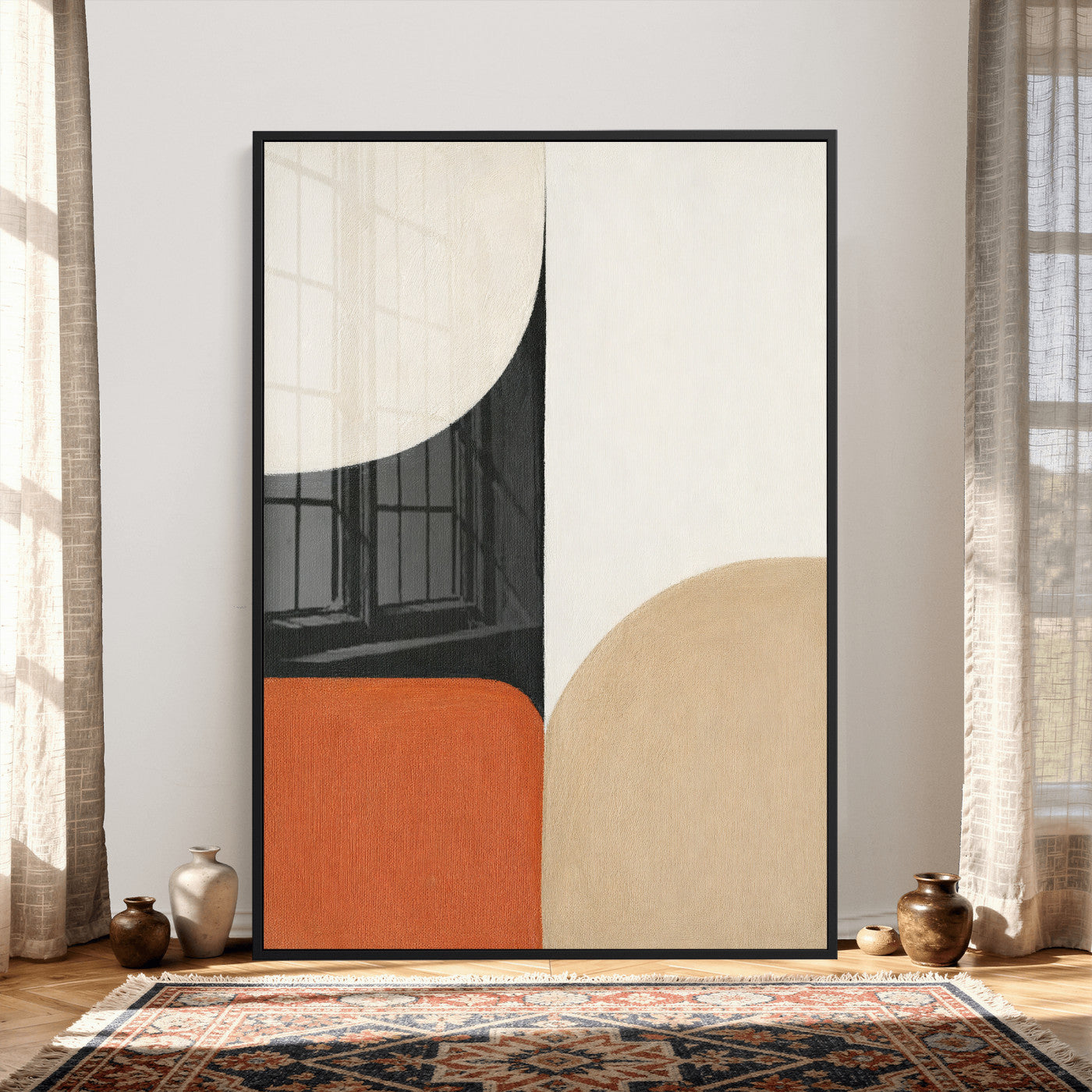 38800649-MGV-CV-24X36 - Geometric Abstract Wall Art Canvas Print, Orange Blue Abstract Expressionist Painting Print, Modern Geometric Abstract Canvas Art