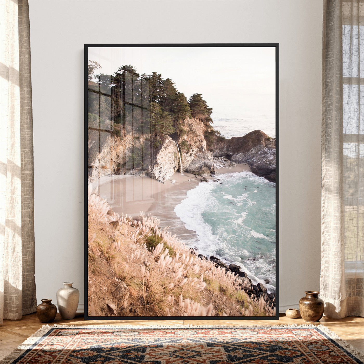 66328547-MGV-CV-24X36 - McWay Falls Canvas Wall Art, Big Sur California Photography Print, Waterfall Beach Coastal Decor, Julia Pfeiffer State Park, Boho Nature Print