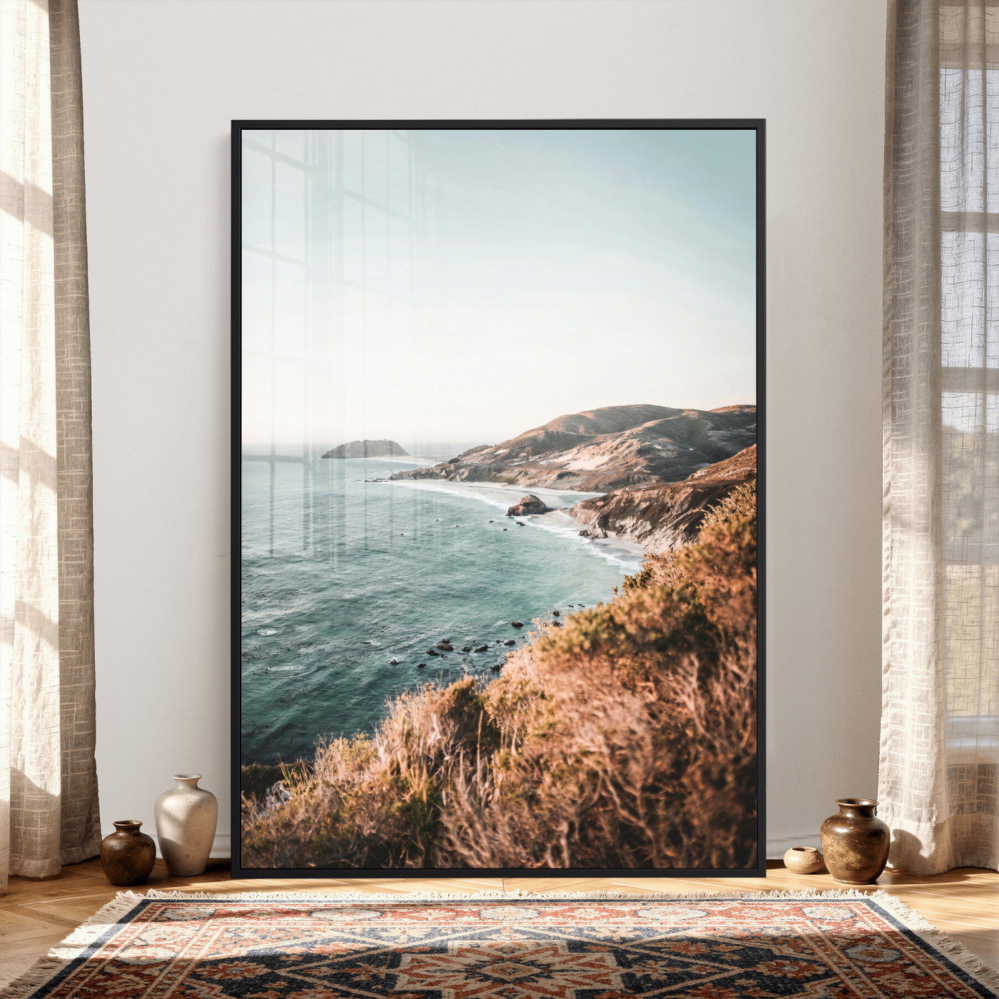 58099801-MGV-CV-24X36 - Coastal Cliffs Canvas Wall Art, Ocean Shoreline Photography Print, Teal Sea Landscape Decor, California Coast Art, Boho Beach House Wall Decor
