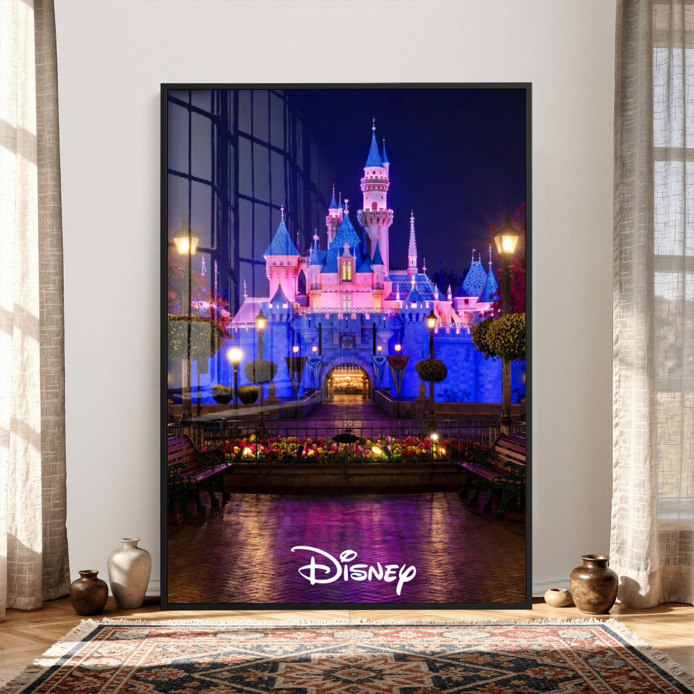 79435D-MGV-CV-24X36 - Disney Castle Wall Art – Framed Magic Kingdom Canvas Artwork, Fairytale Design, Kids Room Fantasy Decor for Home, Office