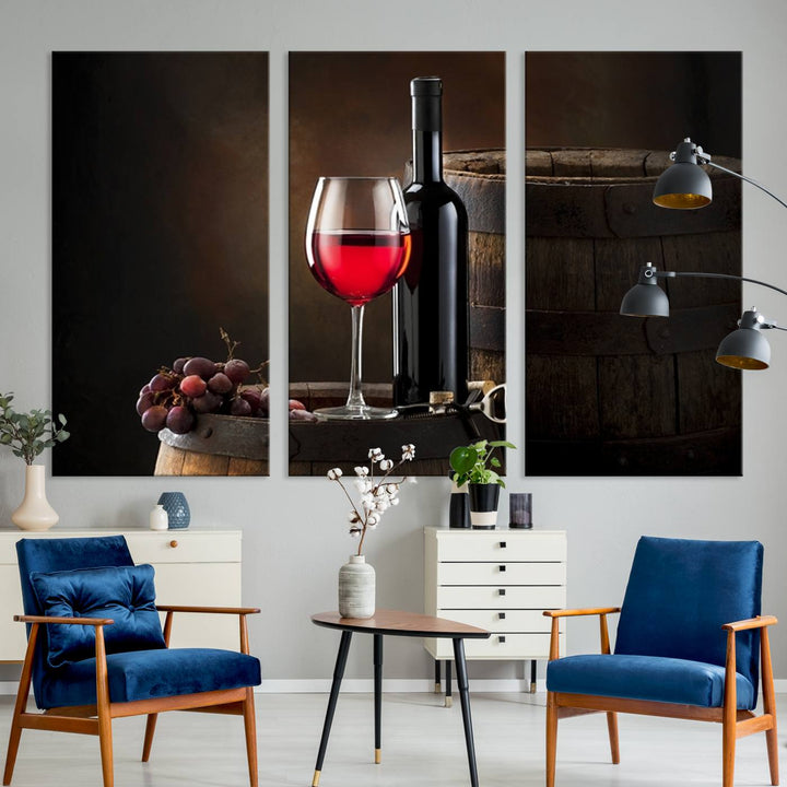 Wall Art Red Wine Bottle and Tun Canvas Print 