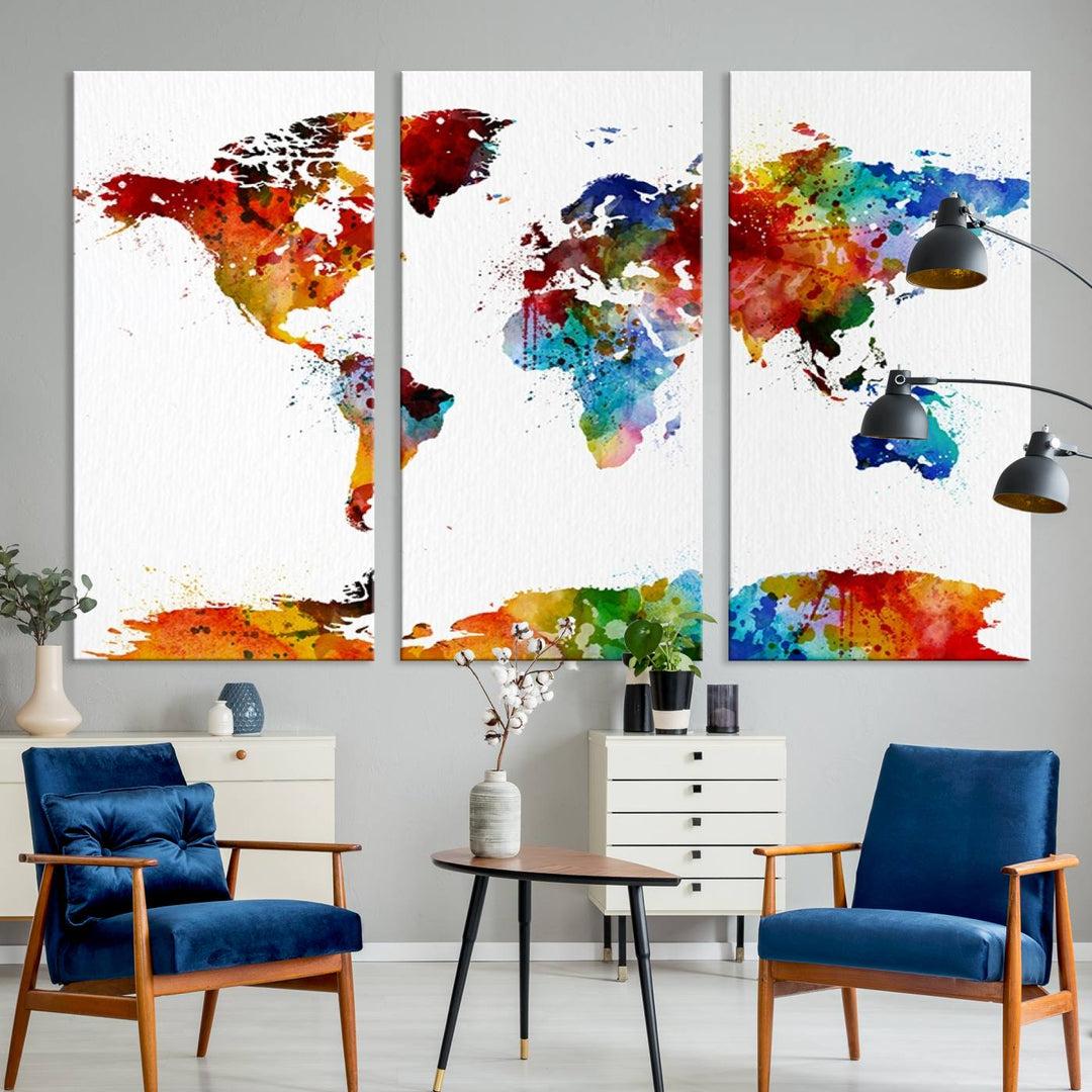 Watercolor World Map Canvas Print