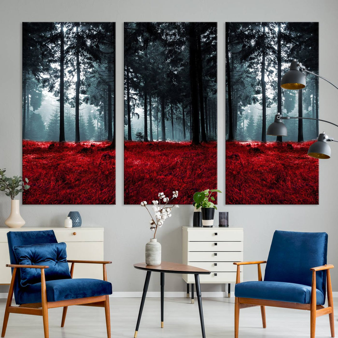 Bosque seductor con hojas rojas Impresión en lienzo Arte de pared grande Arte de lienzo de bosque Arte de paisaje de otoño Impresión de arte enmarcada