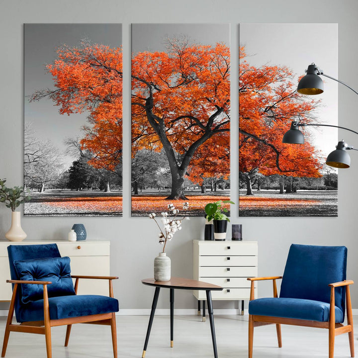 Orange Autumn Tree Canvas Wall Art Print Autumn Wall Art Print