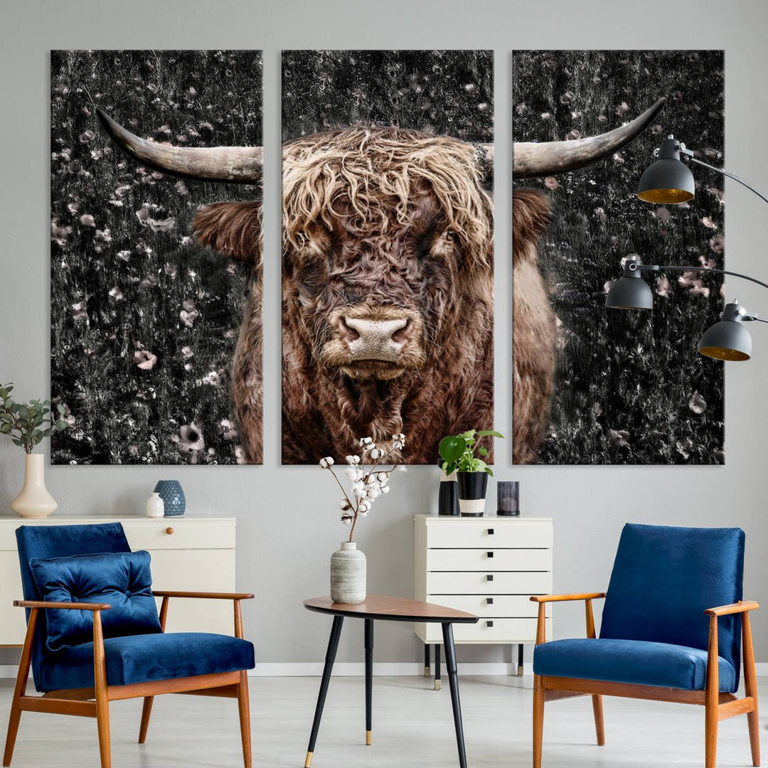 Scottish Highland Cow Cattle Art Print Farmhouse Wall Art Canvas Print