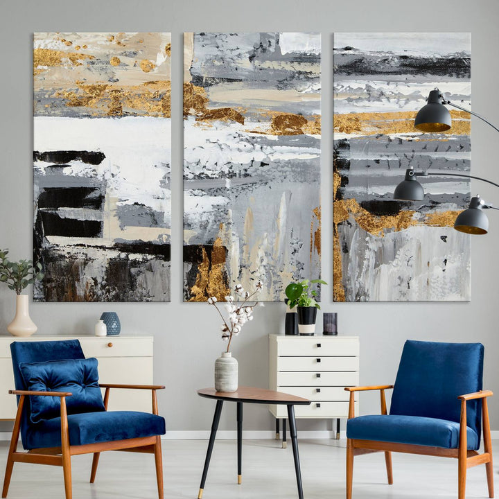 Abstract Painting Canvas Wall Art Print Paint Drip Art Brush Strokes Gray Artwork