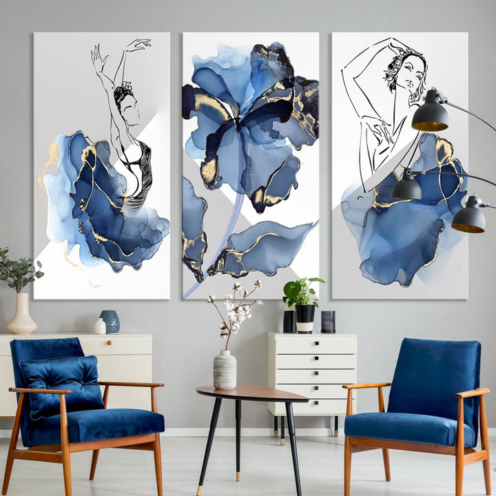 Watercolor Abstract Painting Artwork Walls Canvas Wall Art Print Blue Dancer