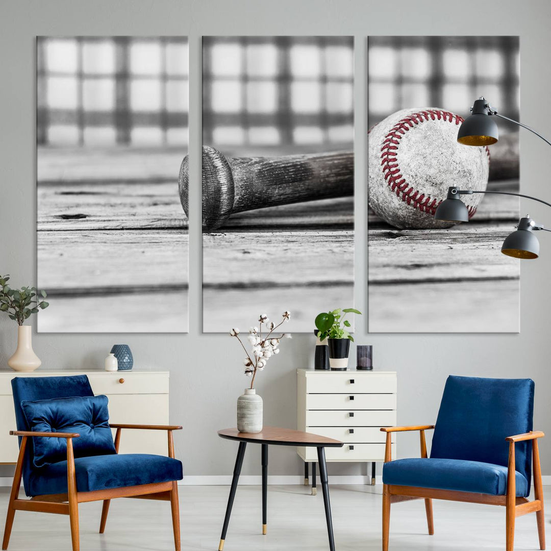 Lienzo de béisbol vintage para pared, impresión de béisbol, arte imprimible, arte retro, deportes, arte de pared, impresión en lienzo grande, varias piezas enmarcadas listas para colgar, juego de 3 paneles de lienzo, fotografía en blanco y negro