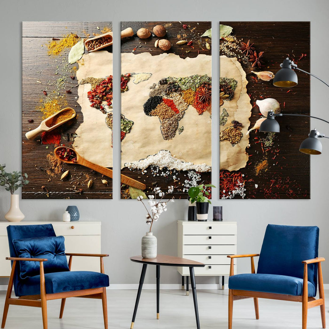 Spice World Map Artwork Canvas Wall Art Print World Map of Spices