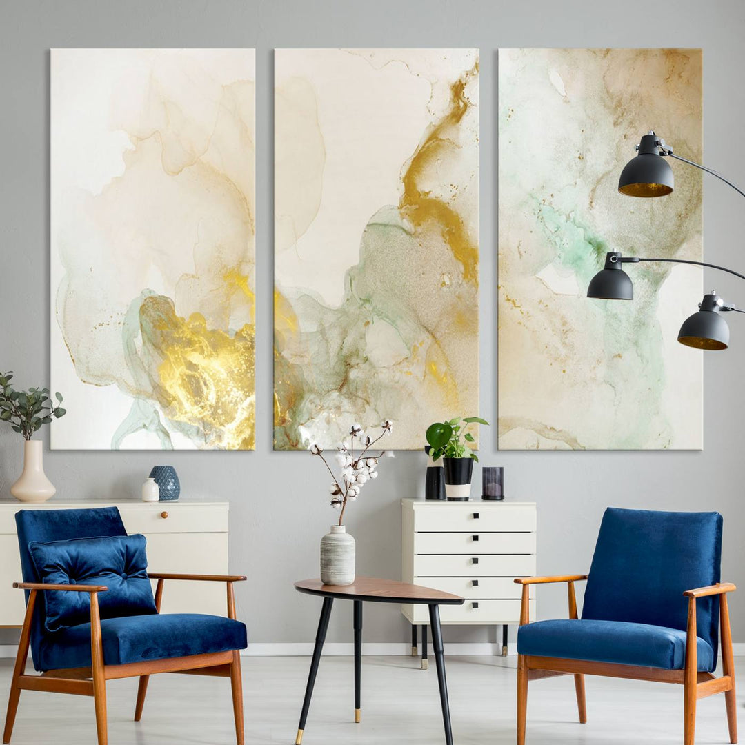 Yellow Marble Fluid Effect Wall Art Abstract Canvas Wall Art Print