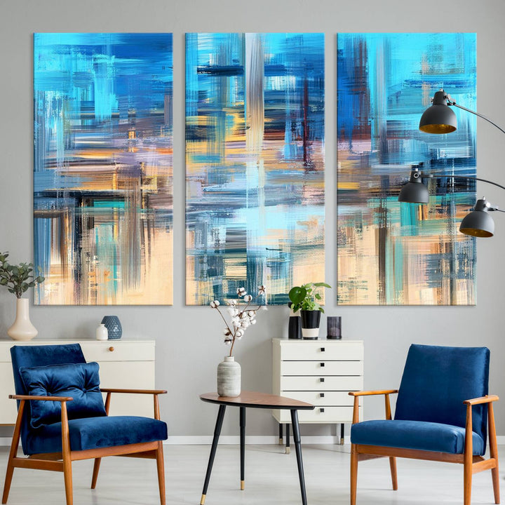 Contemporary Work of Art Blue Abstract Canvas Painting Wall Art Canvas Print