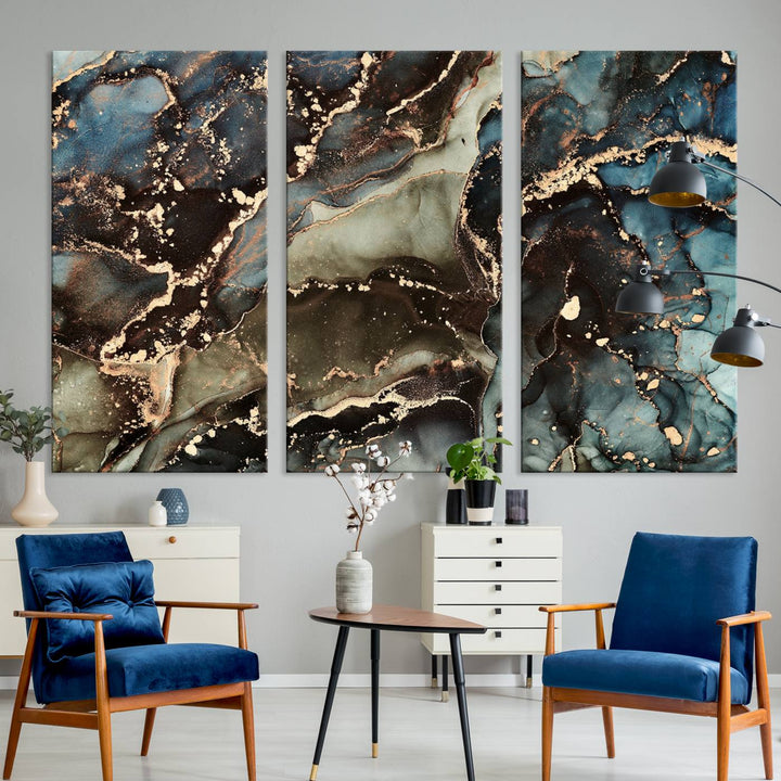 Black and Blue Marble Fluid Effect Wall Art Abstract Canvas Wall Art Print