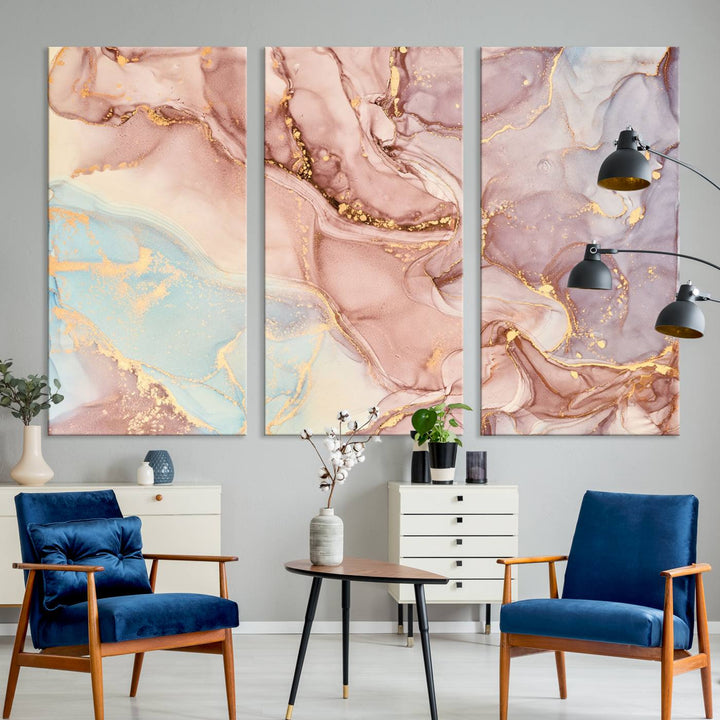 Rose Gold Marble Fluid Effect Wall Art Abstract Canvas Wall Art Print