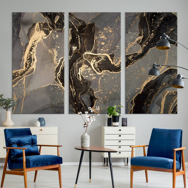 Gray Marble Fluid Effect Wall Art Abstract Canvas Wall Art Print