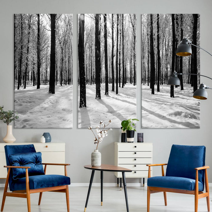 Arte de pared grande, bosque de invierno, álamos, impresión en lienzo