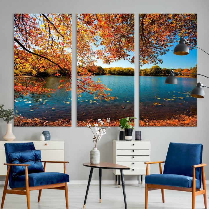 Arbre d'automne, lac d'automne, Art mural, impression sur toile