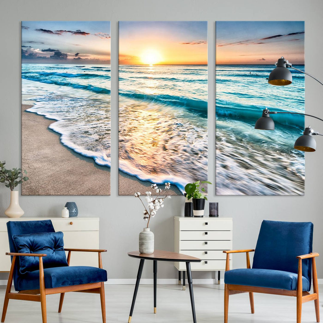 Ocean Beach Canvas Wall Art Beach Canvas, Coastal Sunset Tropical Island Beach Sunset Artwork Print for Living Room Home Office Decor, Beach Wall Art, Sea Wall Art